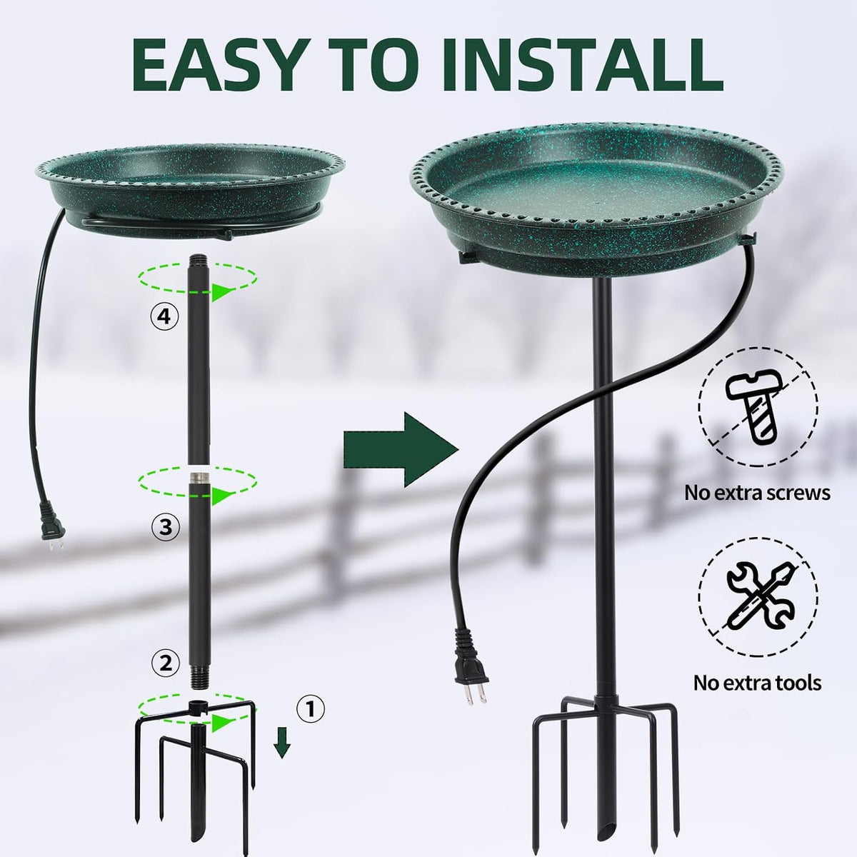 Heated Bird Bath with Stand – Thermostatic, Ice-Free All Winter