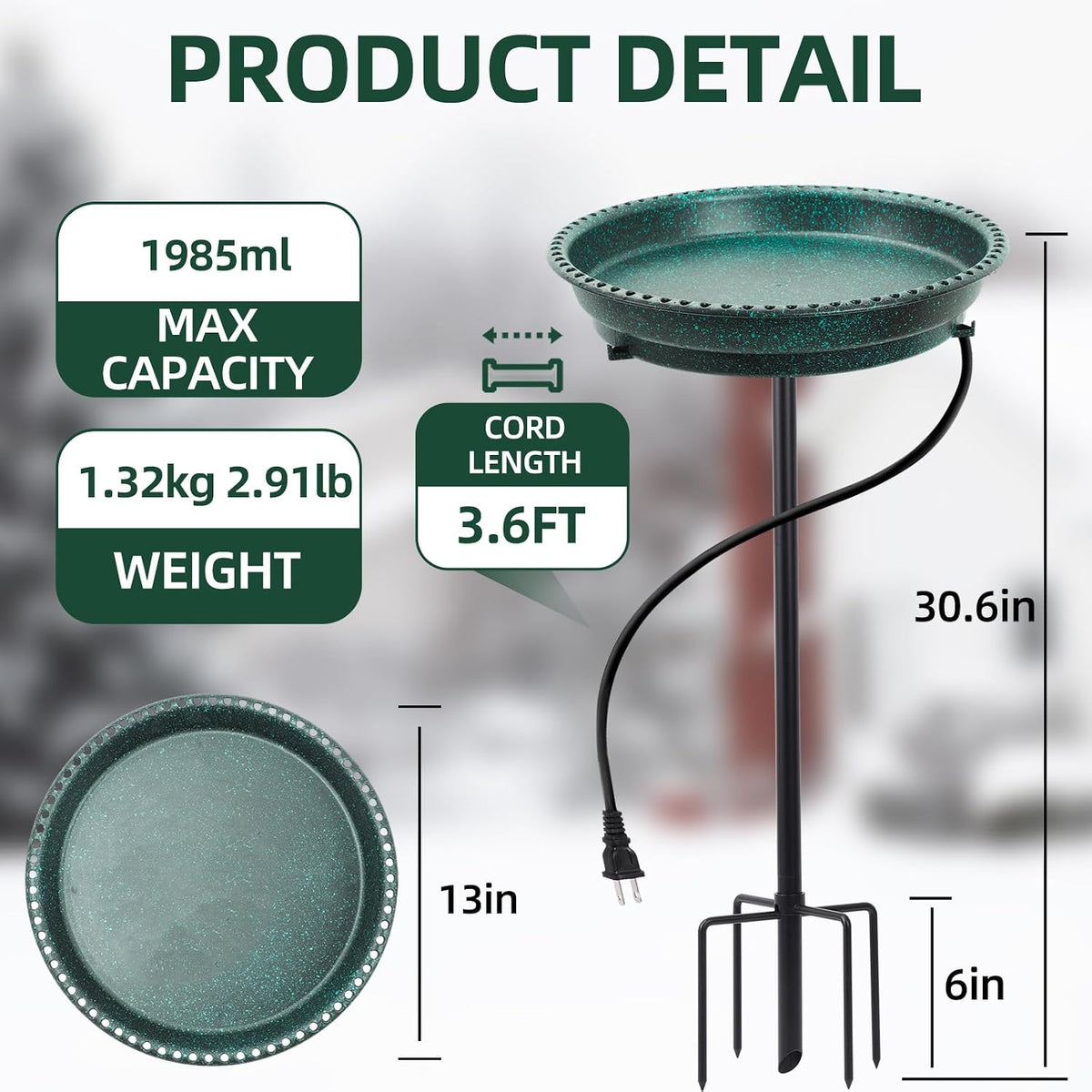 Heated Bird Bath with Stand – Thermostatic, Ice-Free All Winter