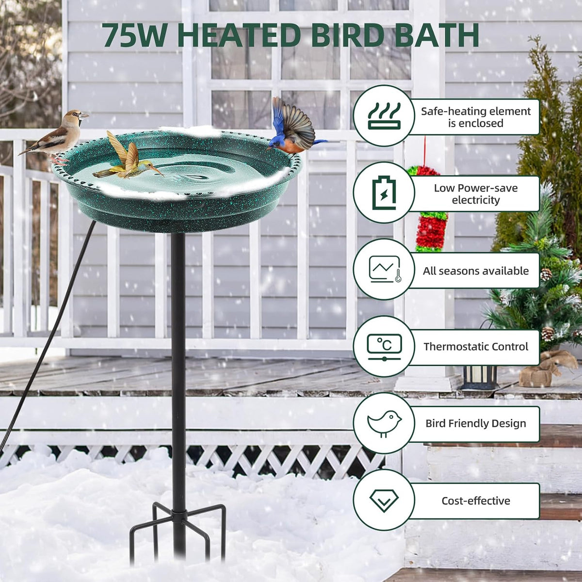 Heated Bird Bath with Stand – Thermostatic, Ice-Free All Winter